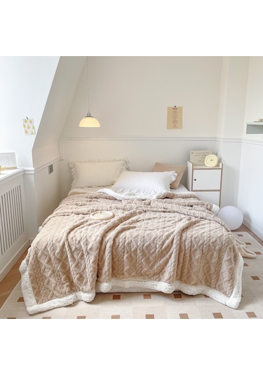 Hqgoodstore Yeni Ev Basit Düz Renk Kalınlaştırılmış Kuzu Kadife Çift Yumuşak Tek Battaniye Mor 150 200cm Mor