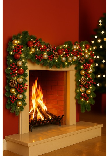 Waldern Premium 72 Parça Garland Handmade Yılbaşı Dekorasyon Seti 2.7m Garland+kokina+kozalak+top+led Işık 270 CM