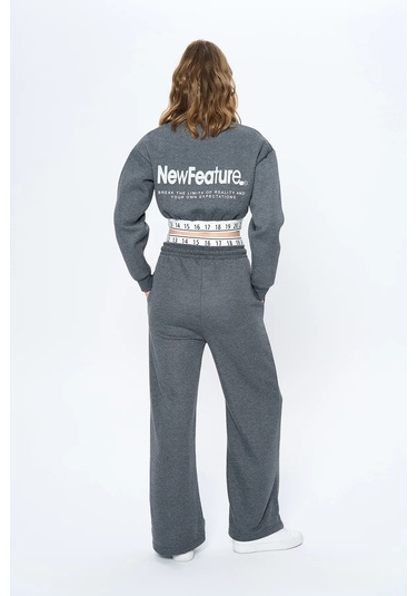 Beli Sayı Detaylı Crop Sweatshirt Antrasit Antrasit