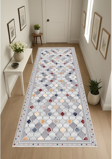 Gri Dijital Baskı Salon Halısı Kaymaz Tabanlı Yıkanabilir Halı Yolluk 520 Gri