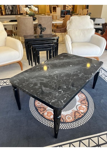 Akset Orta Sehpa Lüx Siyah Mermer Full Siyah