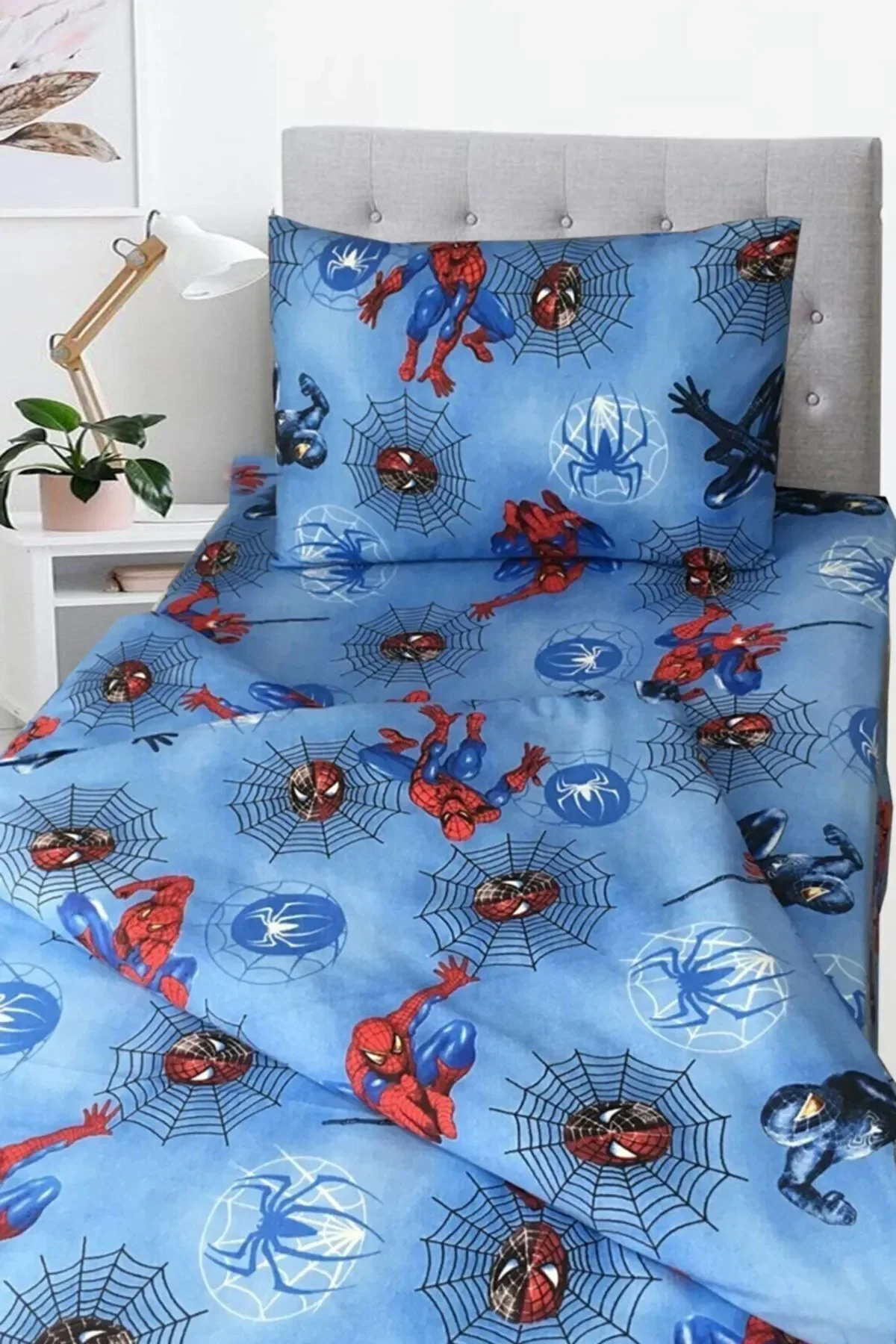 Tek Kişilik Yorgan Kılıfı Yastıklı Premium Ranforce Yumuşak Dokulu Spiderman