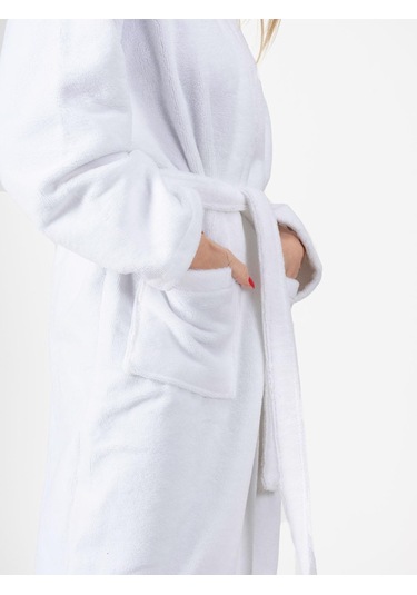 Kadife Kimono Bornoz Unisex Beyaz