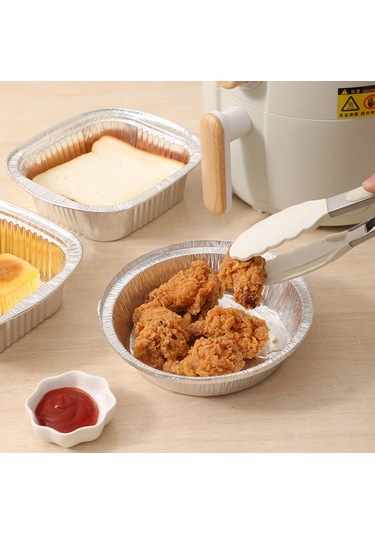 Konesam 9 İnç Evcil Hava Fritözü İçin Fda Onaylı Alüminyum Folyo Tabak, 50 Adet, Yüksek Sıcaklık Dayanıklı, Pişirme/ısıtma Uygun Gümüş