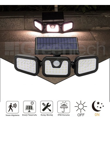 Greentech Güneş Enerjili Hareket Sensörlü 3 Taraflı Led Aydınlatma / GT-SL07