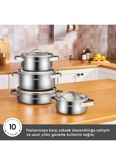 Karaca Power Steel 316+ 3ply Discovery İndüksiyon Tabanlı 8 Parça Çelik Tencere Seti Gümüş