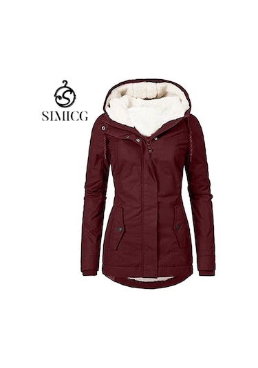 Kadınlar İçin Düz Renk Orta Uzunlukta Polar Ceket Kırmızı