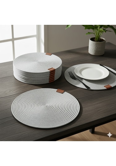 Amerikan Servis Runner 6 Lı Sunum Supla Çeyiz Takımı Örgü Tabak Altı Yanmaz Açık Gri