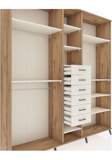 Hyperion Dolap 10 Raflı 6 Çekmeceli 3 Askılı 220x44x243 Çam-aytaşı/aytaşı Aytası/aytası