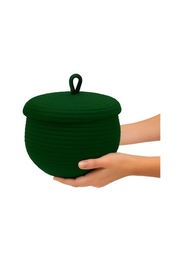 Mutfak, Banyo Ve Ev İçin Halat Hasır Sepet 17x21 Cm Kapaklı Saklama Sepeti Honeypot Yeşil