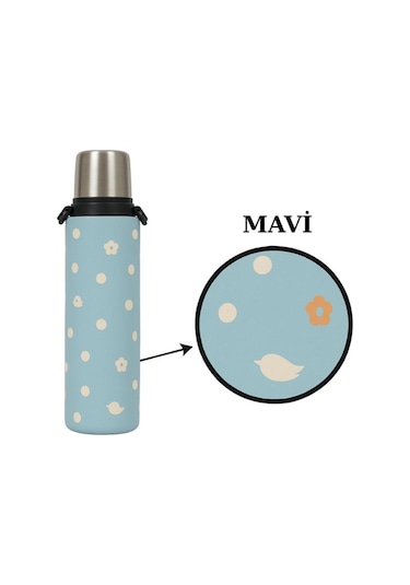 Klasik 1.4 Lt. İle Uyumlu Omuz Askılı Termos Kılıfı Mavi