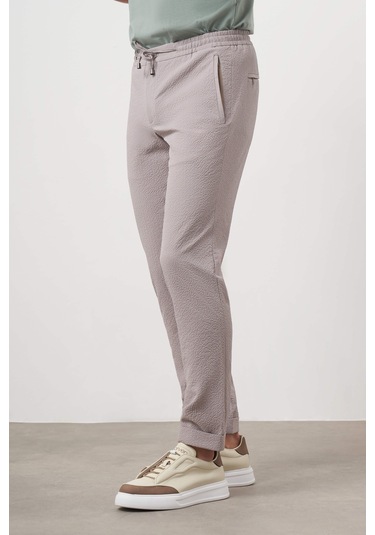 Morven Erkek Taş Polyester İpli Jogger Slim Fit Pantolon Taş