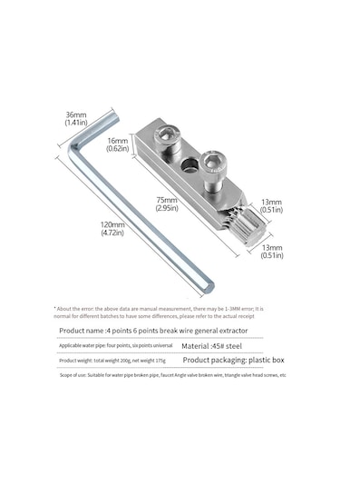Musluk Açı Vanası Kırık Tel Çıkarıcı Vida Çıkarma Aracı GÜMÜŞ