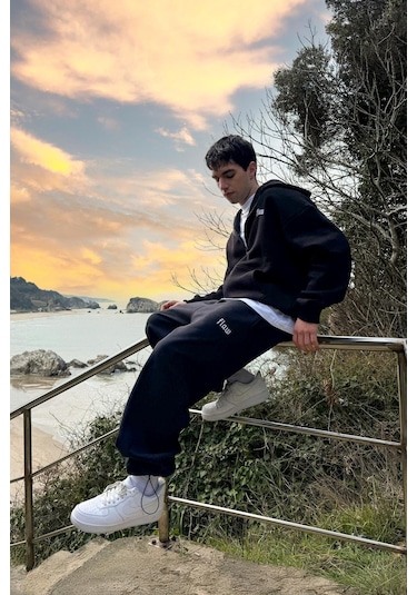 Flaw Nakışlı Zip Hoodie Siyah Siyah
