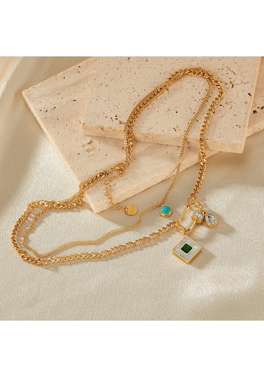 Sones Opk Gx2424 Paslanmaz Çelik Kare Kolye Çift Katmanlı Kolye Çok Renkli