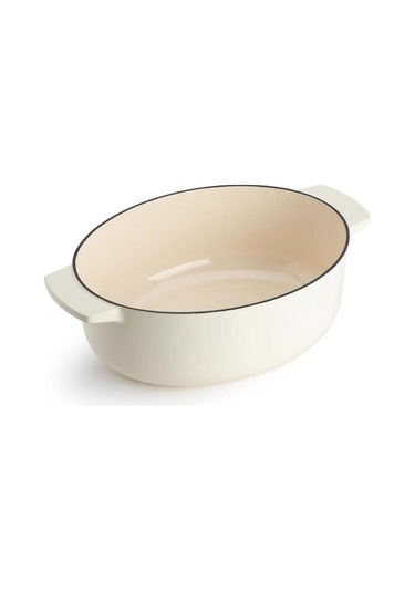 Kitchenaid Krem Rengi Oval Döküm Demir Tencere 30 Cm Krem