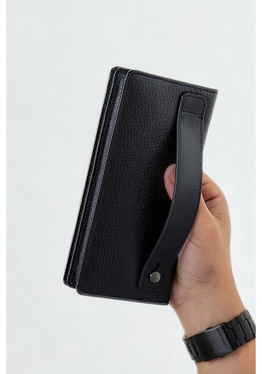 Telefon Bölmeli Cüzdan İsim Baskılı Mıknatıslı Ve El Bantlı Paraportföy Siyah