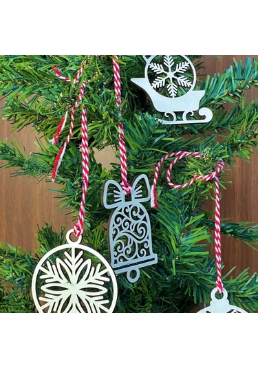 10 Parça Kırmızı Beyaz İpli Karışık Model Ahşap Yılbaşı Ağaç Süsü 5365