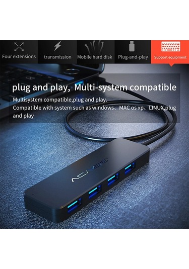 Cbtx Acasıs Ab2-l412 1.2m Kablo 4 Bağlantı Noktalı Usb2.0 Hub 480mbps Veri İletimi Usb Hub Ayırıcı