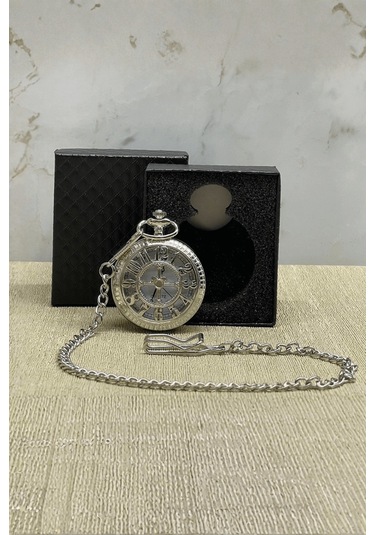 Büro Ev Ofis Hediyesi İçin Kutulu Silver Rakamlı Motif Köstekli Saat