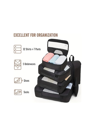 Fochsia 8 Parça Lake Blue Oksford Sıkıştırma Çantası Seyahat Bagaj Depolama Çantası Ahşap