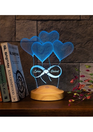 Sevgililer Günü Hediyesi Kişiye Özel Sonsuz Aşk 3 Led Lamba