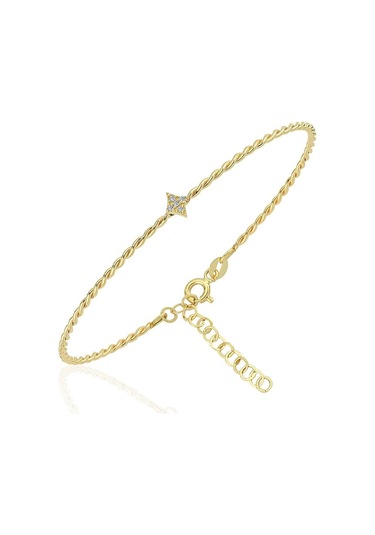 Altın Bilezik - Taşlı Mini Karo Burgu 14 Ayar Altın Bilezik Sarı