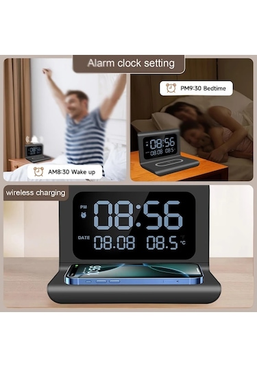 Motion003 Kablosuz Şarj Özellikli Beyaz Çıkarılabilir Basit Çalar Saat İphone 16 15 14 13 Samsung S24 S23 S22 Uyumlu