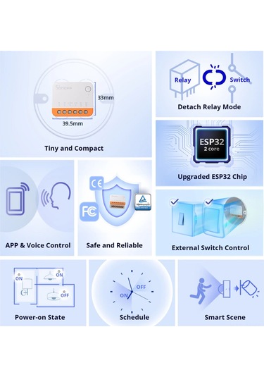 Monyee Sonoff Mını R4 Wifi Akıllı Anahtar Modülü - Uzaktan Kumanda, Çift Kontrol, Alexa Ve Google Home Entegresi, Ev Otomasyonu Beyaz