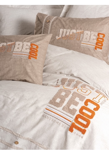 Cotton Box Mood Nakışlı Ranforce Çift Kişilik Nevresim Takımı Cool Kahve