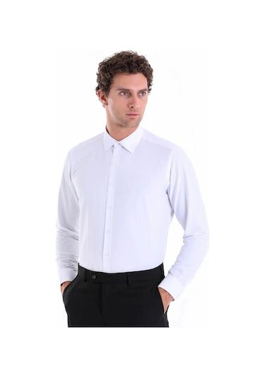 Hatemoğlu Slim Fit Pamuklu Uzun Kollu Erkek Gömlek - Beyaz