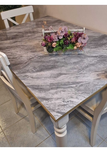 Kalın Pvc Masa Koruyucu 1.2 Mm Mika Örtü, 80 Cm En, Mermer Desen Gri