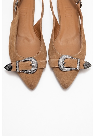 Dorothy Toprak Süet Hakiki Deri Tokalı Sivri Burunlu Kadın Sandalet Toprak