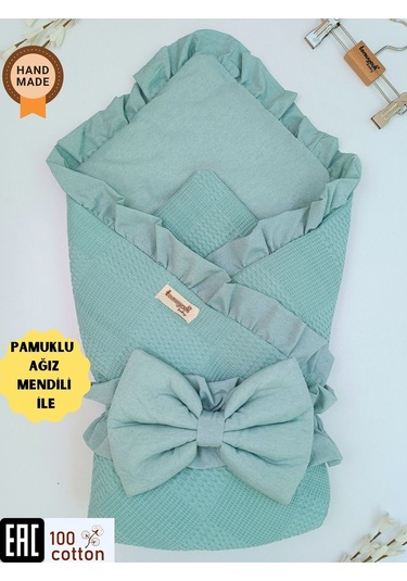 Pike Bebek Battaniyesi Kundağı %100 Pamuklu Çıkarılabilen İç Elyaf Yenidoğan Hastane Çıkışı Yeşil