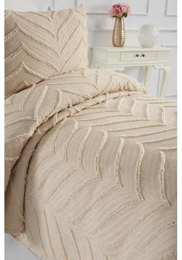 Çeyiz Diyarı Sementina 2 Parça Tek Kişilik Pike Takımı Bej Bej