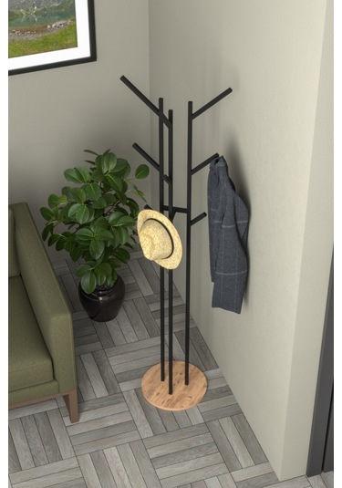 Retodesign 9 Askılı Portmanto Askılık, Elbise Askısı Atlantik Çam Siyah - Atlantik Çam