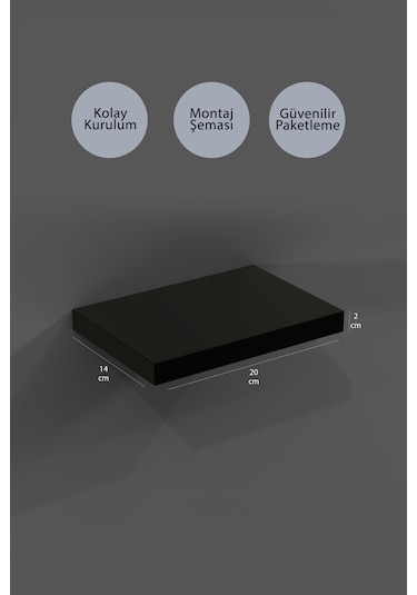 Yankı-BYEG 20 cm 3lü Mat Siyah Mdf Duvar Rafı Gizli Bağlantı Çiçeklik