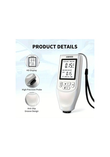 Beyaz Hw400 Yüksek Hassasiyetli Dijital Kaplama Kalınlık Ölçer, Çift Fe & Nfe Uçlar, 0-2000um Ölçüm Aralığı, Abs Malzeme, Pil İle Çalışır, Montaj Gerektirmez, Otomotiv Boya Ve Metal Kaplama Testi İçin
