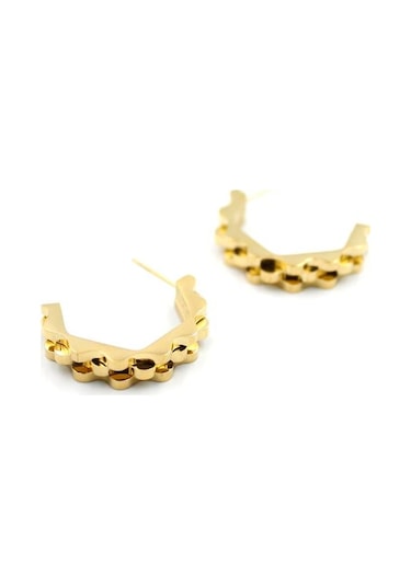 Tırtıklı Beşgen Çelik Küpe - Altın Altın