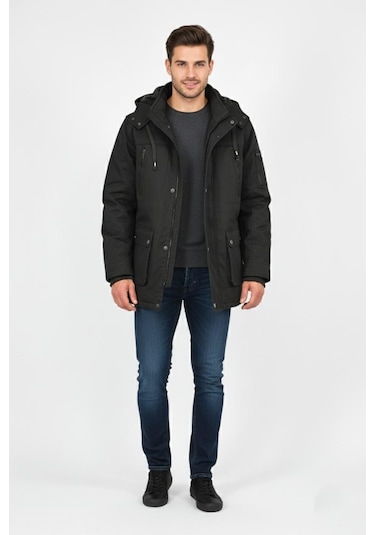 Erkek Spor Kanvas Kapüşonlu Parka 85134 Bgl-st04883 Haki