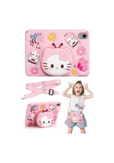 Apple Ipad 8. Ve 9. Nesil 10.2 Inç 2020 / 2021 Uyumlu Kedi Kılıf Standlı Eğlenceli Koruma Pudra