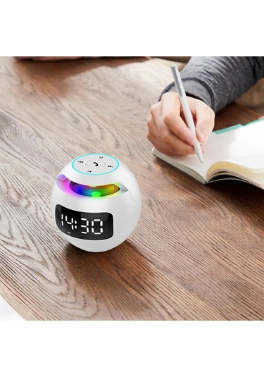 Dolıty Mini Ev Bluetooth Kablosuz Hoparlör Çalar Saat Beyaz-b