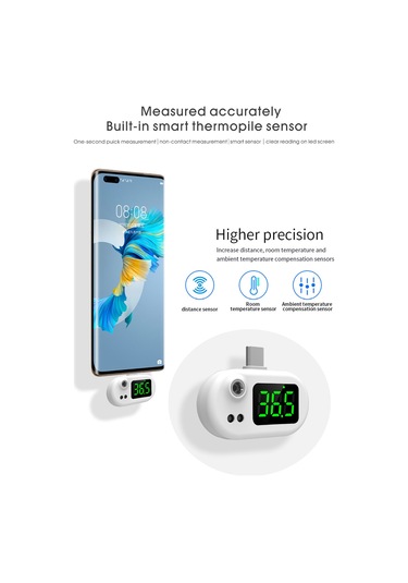 Tenfowee Usb Termometre K8 - Ev Kullanıma Uygun, Portatif, Hızlı Ölçüm 32-42 C , İos Arayüzlü Beyaz Isı Ölçer