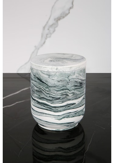 Mermer Desenli Beton Pamukluk Kapaklı Kutu Dekoratif Kutu Yeşil