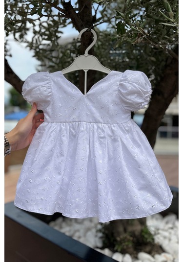 Beyaz Fisto Kız Çocuk Bebek Mevlüt Pamuklu Elbise 001