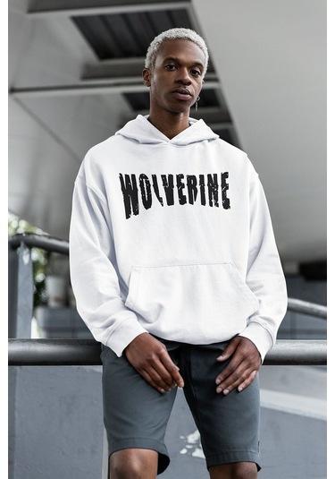 Sevbano Wolverine Karakter Baskılı Unisex Oversize Hoodie Beyaz