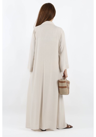 Prive Kadın Plain Bej %100 Viskon Maksi Boy Cepli Yazlık Uzun Elbise Bej