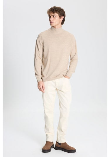 Erkek Bej Hakı 2'li Paket Standart Fit Normal Kesim Yarım Balıkçı Yaka Basic Triko Kazak Bej Hakı