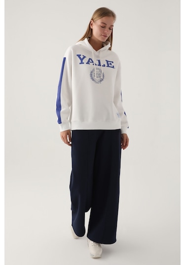 Yale Krem Baskılı Kapüşonlu Kadın Sweatshirt 5274-41167 Krem