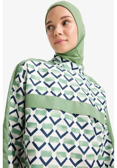 DeFacto Regular Fit Su İtici 3'lü Desenli Burkini Tesettür Mayo Takım E7996AX25HSGN680